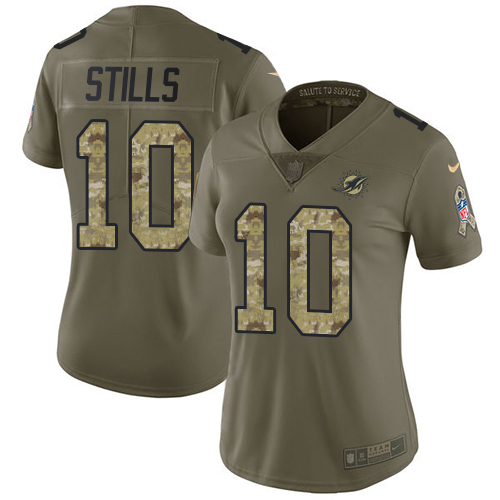 Nike Miami Dolphins #10 Kenny Stills Olive Camo Women Stitched NFL Limited 2017 Salute to Service Jersey->women nfl jersey->Women Jersey